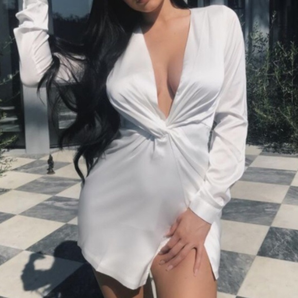 White Fashion Nova Long Sleeve Mini Dress